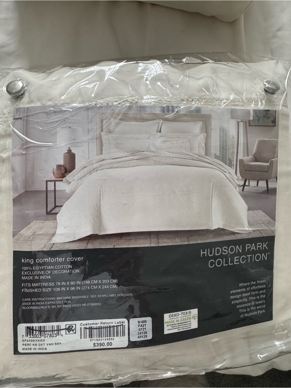 390$King Comforter Cover + 115$Pillow sham (2)Hudson Park Collection. Percale.